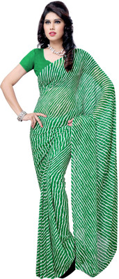 

JTInternational Striped Daily Wear Handloom Georgette Saree(Green, White)