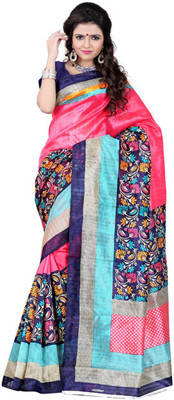 

Anushree Saree Printed Bhagalpuri Khadi Saree(Multicolor), Pink