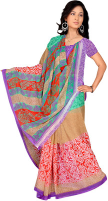 

Vardan Prints Printed Bollywood Chiffon Saree(Orange, Beige), Beige;orange