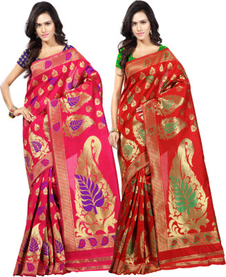 

Weavedeal Embellished Kanjivaram Silk Cotton Blend Saree(Pack of 2, Multicolor)