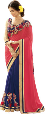 

Jiya Self Design, Embroidered Fashion Georgette Saree(Pink, Dark Blue, Beige), Beige;dark blue;pink