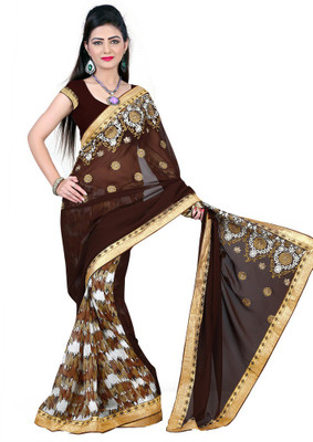 Manthan Embroidered Daily Wear Georgette Saree(Brown)