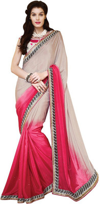

Desi Butik Embroidered Fashion Chiffon Saree(Beige, Pink), Beige and pink