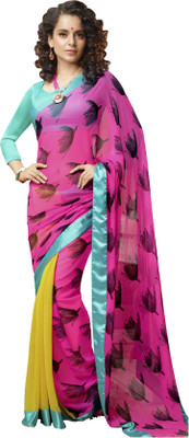 

Khoobee Self Design, Printed Fashion Georgette Saree(Pink, Black, Yellow), Black;pink;yellow