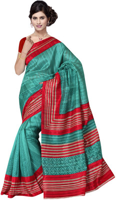 

Lovelylook Printed Daily Wear Art Silk Saree(Green, Red), Sea green & red