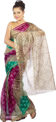 

Jaipur Kurti Printed Bandhani Art Silk Saree(Multicolor), Shaded sea green;purple and grey