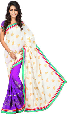

Desi Butik Embroidered Fashion Jacquard, Art Silk Saree(White, Purple), Purple;white