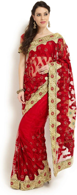 

Soch Solid Fashion Net Saree(Red)