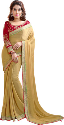

Indianbeauty Solid, Printed Bollywood Chiffon Saree(Beige), Chikku