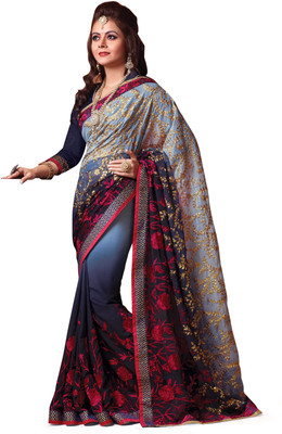

Ridham Sarees Self Design, Embroidered Bollywood Pure Georgette Saree(Grey, Maroon)