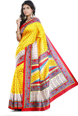 

JTInternational Printed Bhagalpuri Silk Saree(Yellow)