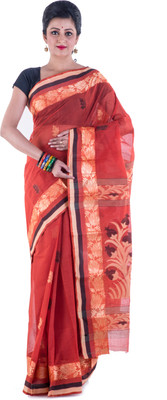 

Tantuja Woven Tangail Handloom Cotton Saree(Red)