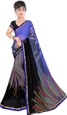 

Indianbeauty Self Design, Printed Fashion Georgette Saree(Multicolor), Black;blue