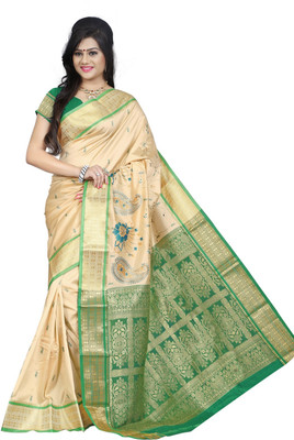 

JagannathSaree Embroidered Bollywood Silk Saree(Beige, Green)