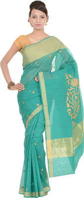 

Kdc Sarees Embroidered Banarasi Handloom Organza Saree(Green), Rama