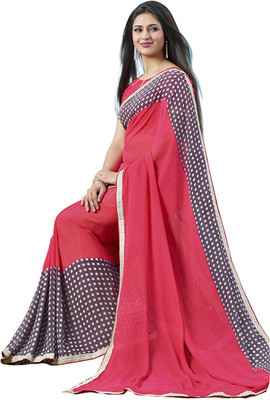 Khushali Self Design, Printed Fashion Georgette Saree(Pink, Grey), Grey;pink