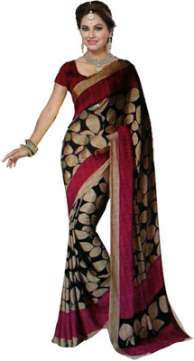 

Ishin Printed Bhagalpuri Art Silk Saree(Black, Black and pink