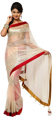 

Riwaz Collection Self Design Bollywood Net Saree(Beige)