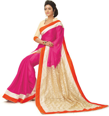 

Indianbeauty Self Design, Embroidered Fashion Jacquard, Georgette Saree(Pink, Beige), Beige;pink