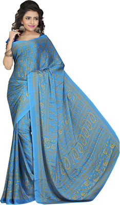 

Khoobee Self Design, Printed Fashion Crepe Saree(Light Blue, Beige), Beige;light blue