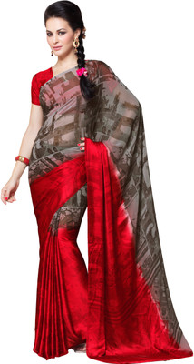 

Manthan Printed Daily Wear Georgette, Satin Saree(Brown, Red)