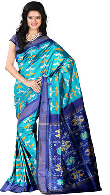 

Roopkala Silks Printed Pochampally Handloom Pure Silk Saree(Multicolor), Blue