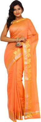 

Kataan Bazaar Woven Banarasi Handloom Cotton Saree(Orange)