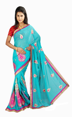 

Anushree Saree Self Design Fashion Chanderi Saree(Multicolor), Blue-pink