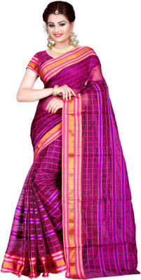 

Weavedeal Checkered Coimbatore Cotton Saree(Pink