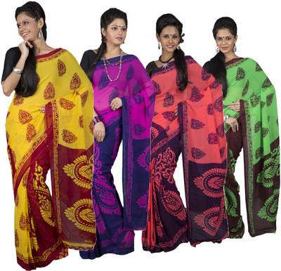 

Hawai Solid Fashion Georgette Saree(Pack of 4, Multicolor)