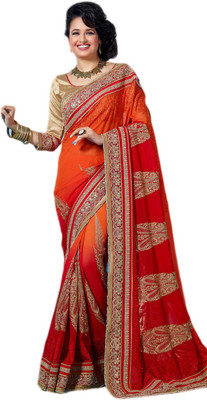 

M.S.Retail Embroidered Fashion Handloom Chiffon Saree(Orange), Red