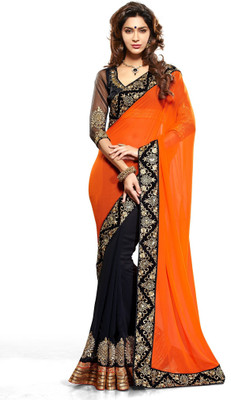 

Stylezone Embroidered Bollywood Chiffon Saree(Orange)