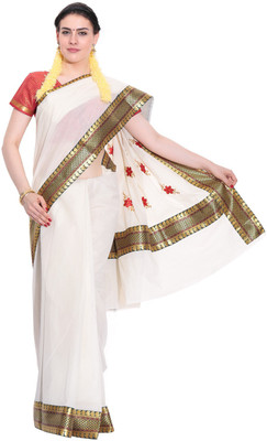 

Darps Self Design Balarampuram Cotton Saree(Multicolor), Cream