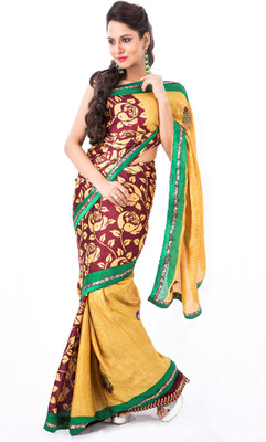 

Cenizas Floral Print Fashion Crepe Saree(Multicolor), Green