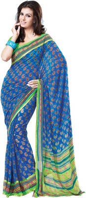 

Cenizas Floral Print Fashion Chiffon Saree(Blue)