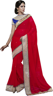 

Desi Butik Self Design Fashion Georgette Saree(Red)