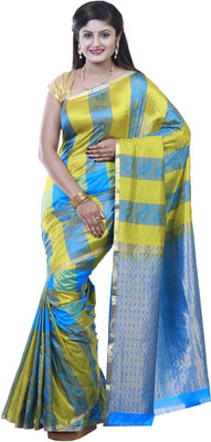 

Bommannas sarees Woven Kanjivaram Handloom Pure Silk Saree(Light Blue, Yellow)