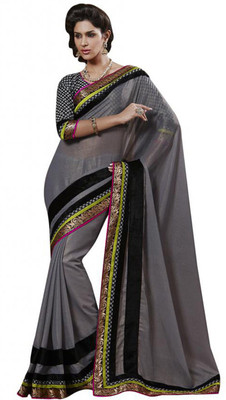 

Desi Butik Self Design Fashion Chiffon Saree(Grey)