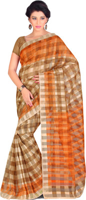 SUNAINA Printed Fashion Lycra Blend Saree(Orange, Beige)