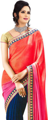 

K.C Self Design Bollywood Georgette Saree(Orange, Blue)
