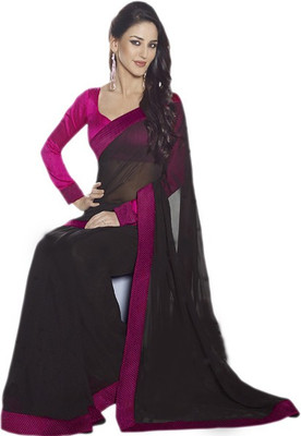 

Stylezone Solid Fashion Chiffon Saree(Black)