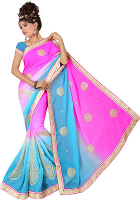 

Shree Rajlaxmi Sarees Embroidered Fashion Georgette Saree(Blue, Pink)
