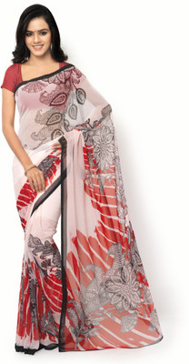 

Ligalz Printed Daily Wear Chiffon Saree(White, Red), Red;white