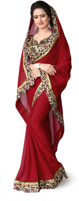 

Indianbeauty Solid, Printed Bollywood Chiffon Saree(Red)