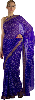 

Jaipur Kurti Printed Bandhani Art Silk Saree(Dark Blue), Royal blue