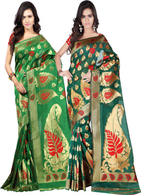 

Weavedeal Embellished Kanjivaram Silk Cotton Blend Saree(Pack of 2, Multicolor)
