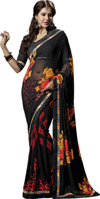 

Jiya Self Design, Printed, Embellished Fashion Georgette, Satin, Chiffon Saree(Black, Multicolor)