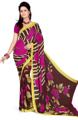 

Cenizas Printed Fashion Chiffon Saree(Multicolor), Brown