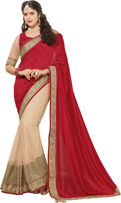 

Saara Embroidered Fashion Silk Saree(Red, Beige), Art silk & shimmer net