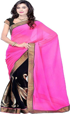 

Sanju Sarees Embroidered Fashion Georgette Saree(Black), Pink